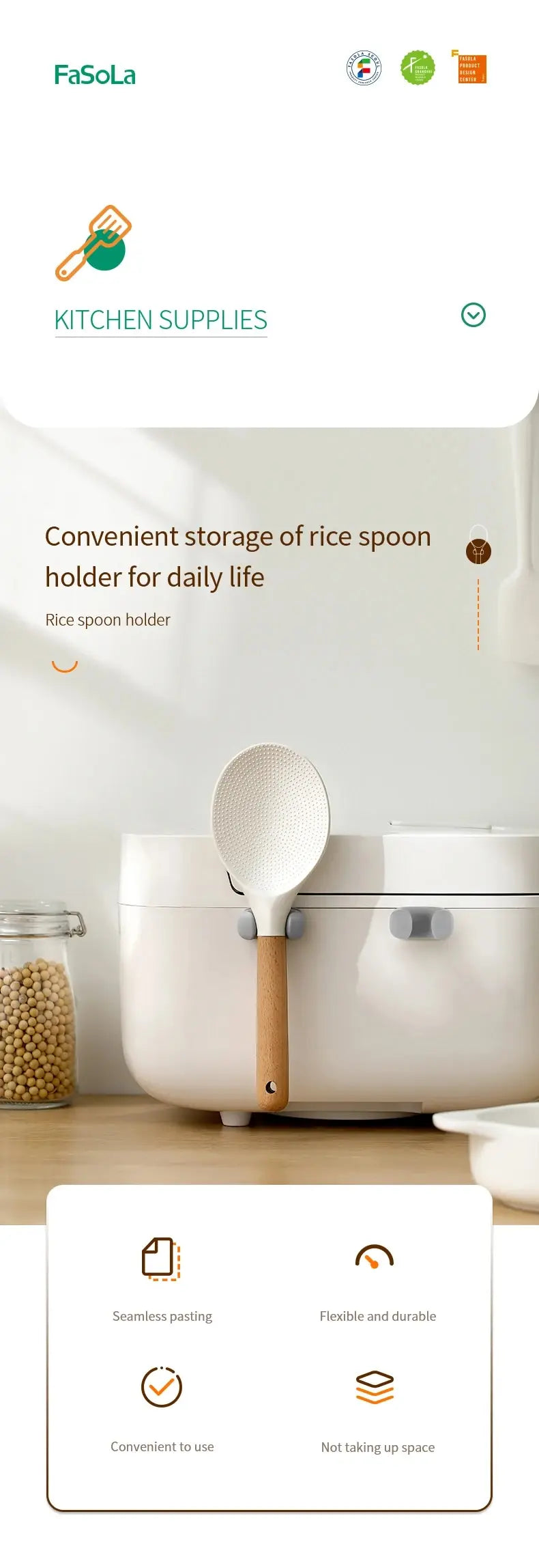 Rice Spoon Holder Silicone Storage Rack, Kitchen Wall-Mounted Cooker Spoon Shelf, Placement Rack