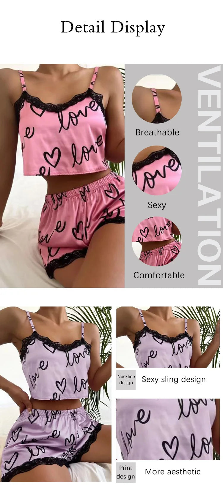 2 Pieces Set Women'S Pajama Shorts Suit Homewear Print Underwear Pijama Sexy Lingerie Camisoles Tanks Nighty Ladies Sleepwear