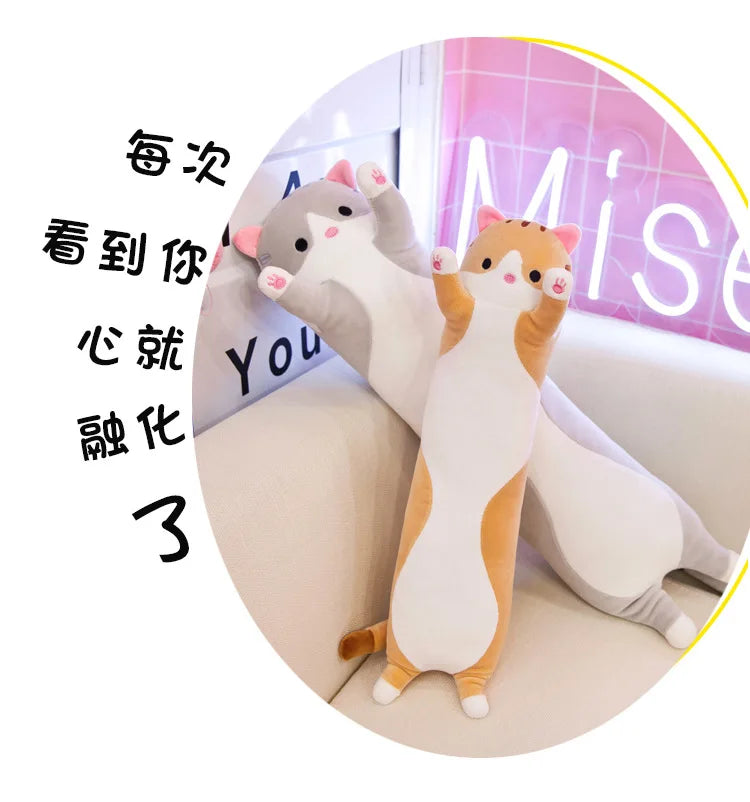 50/70cm Cute Soft Long Cat Plush Toys Stuffed Pause Office Nap Pillow Bed Sleep Home Decor Gift Doll for Kids Girl
