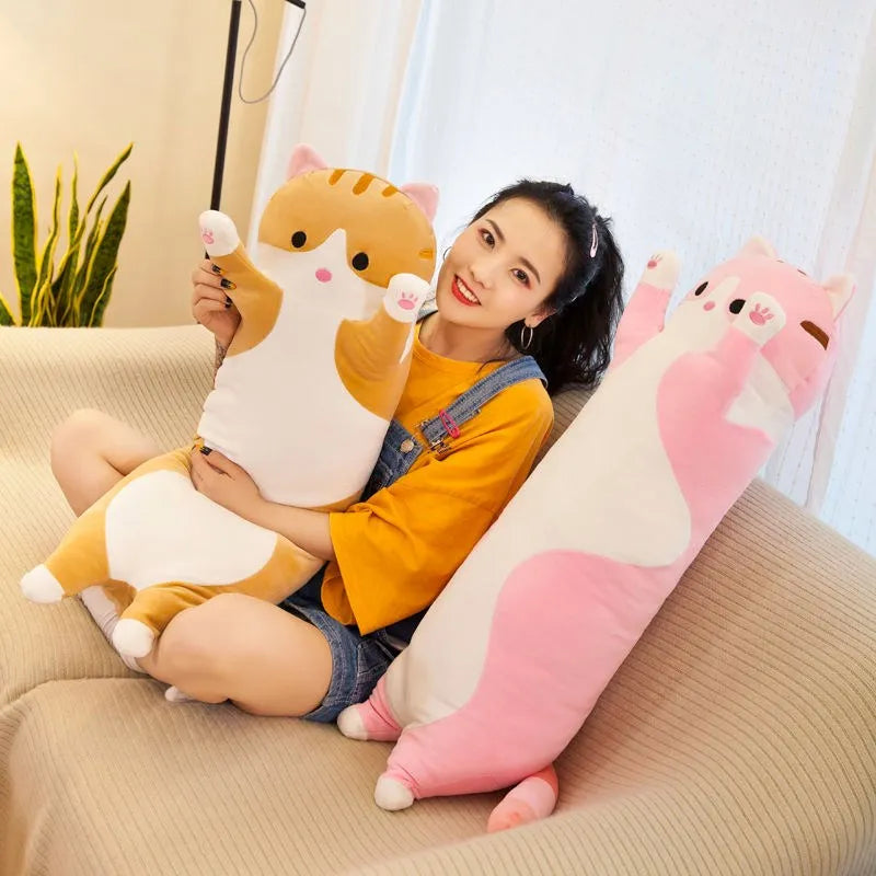 50/70cm Cute Soft Long Cat Plush Toys Stuffed Pause Office Nap Pillow Bed Sleep Home Decor Gift Doll for Kids Girl