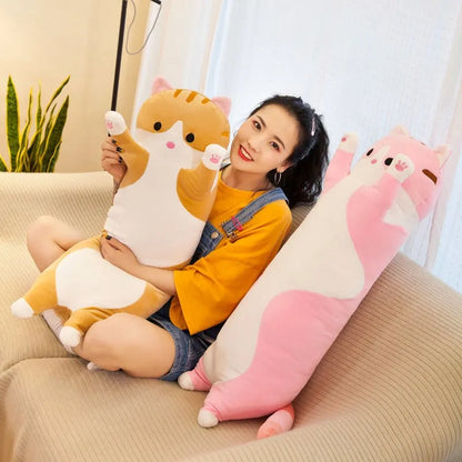 50/70cm Cute Soft Long Cat Plush Toys Stuffed Pause Office Nap Pillow Bed Sleep Home Decor Gift Doll for Kids Girl