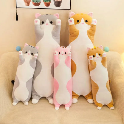 50/70cm Cute Soft Long Cat Plush Toys Stuffed Pause Office Nap Pillow Bed Sleep Home Decor Gift Doll for Kids Girl