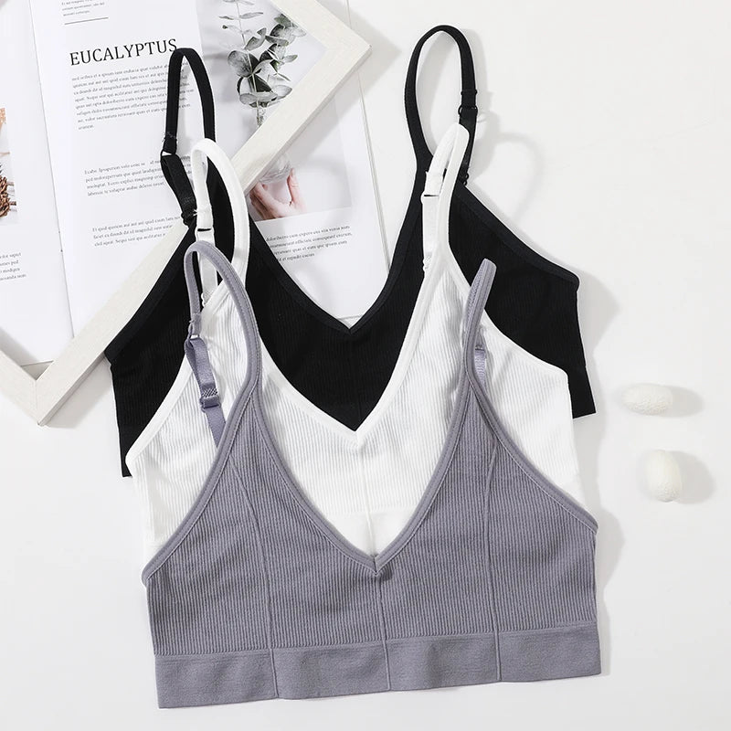 Seamless Tube Tops Bras Women U-shaped Back Bra Sexy Lingerie Female Brassiere Adjust Straps Ribbed Sports Underwear