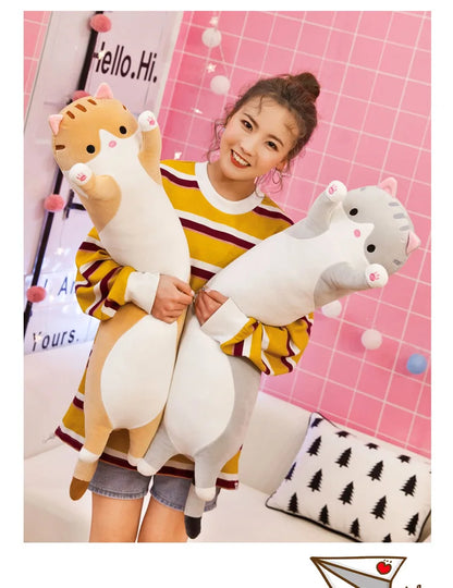 50/70cm Cute Soft Long Cat Plush Toys Stuffed Pause Office Nap Pillow Bed Sleep Home Decor Gift Doll for Kids Girl