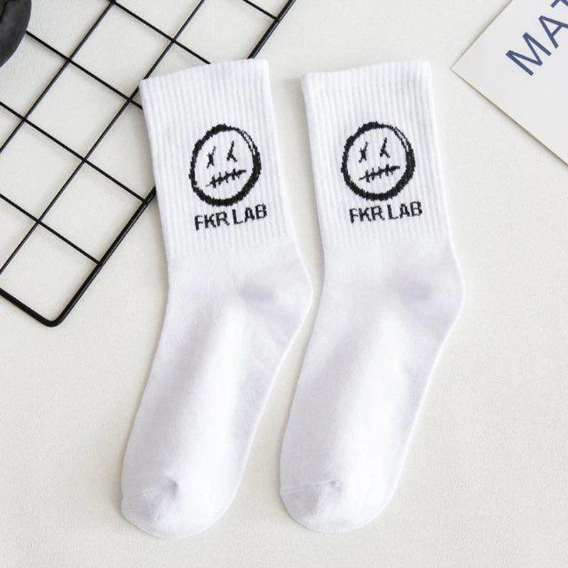 Men Women Socks Cotton Simplicity Anime Devil Grimace Harajuku Black White Graffiti Fashion Long Funny Hip Hop Sox Unisex medias