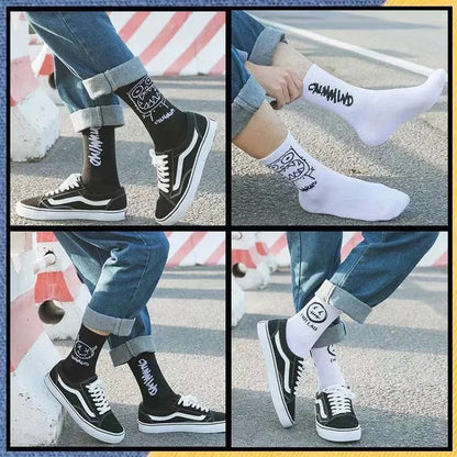 Men Women Socks Cotton Simplicity Anime Devil Grimace Harajuku Black White Graffiti Fashion Long Funny Hip Hop Sox Unisex medias