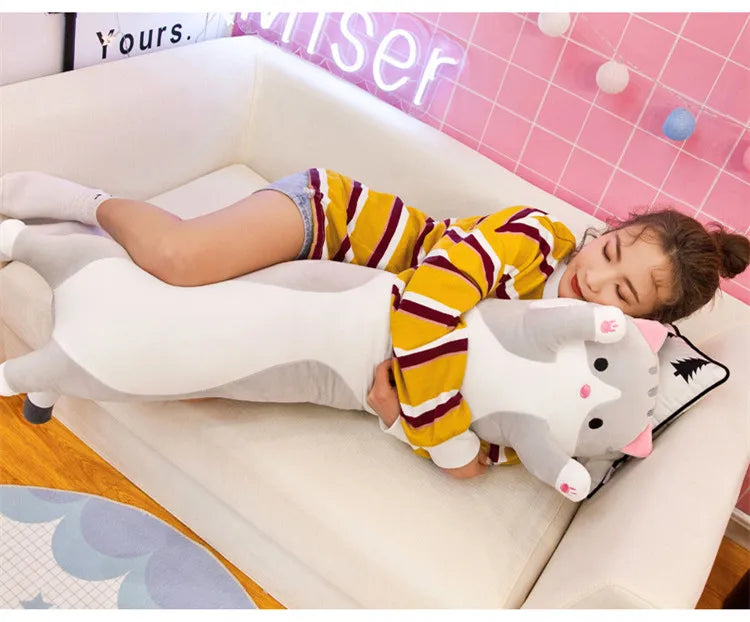 50/70cm Cute Soft Long Cat Plush Toys Stuffed Pause Office Nap Pillow Bed Sleep Home Decor Gift Doll for Kids Girl