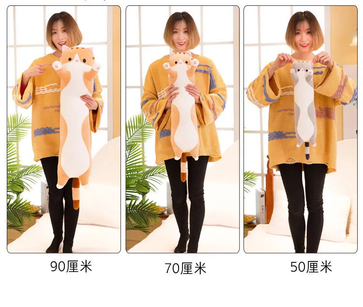 50/70cm Cute Soft Long Cat Plush Toys Stuffed Pause Office Nap Pillow Bed Sleep Home Decor Gift Doll for Kids Girl
