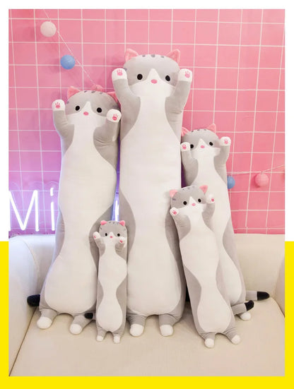 50/70cm Cute Soft Long Cat Plush Toys Stuffed Pause Office Nap Pillow Bed Sleep Home Decor Gift Doll for Kids Girl