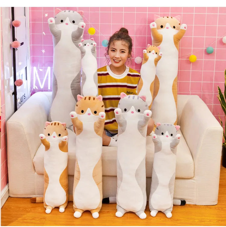 50/70cm Cute Soft Long Cat Plush Toys Stuffed Pause Office Nap Pillow Bed Sleep Home Decor Gift Doll for Kids Girl