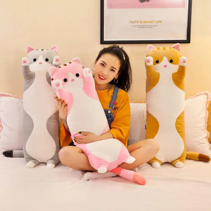 50/70cm Cute Soft Long Cat Plush Toys Stuffed Pause Office Nap Pillow Bed Sleep Home Decor Gift Doll for Kids Girl