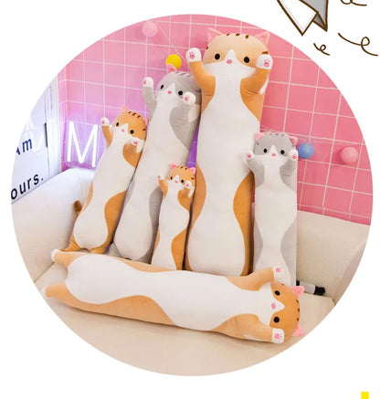 50/70cm Cute Soft Long Cat Plush Toys Stuffed Pause Office Nap Pillow Bed Sleep Home Decor Gift Doll for Kids Girl