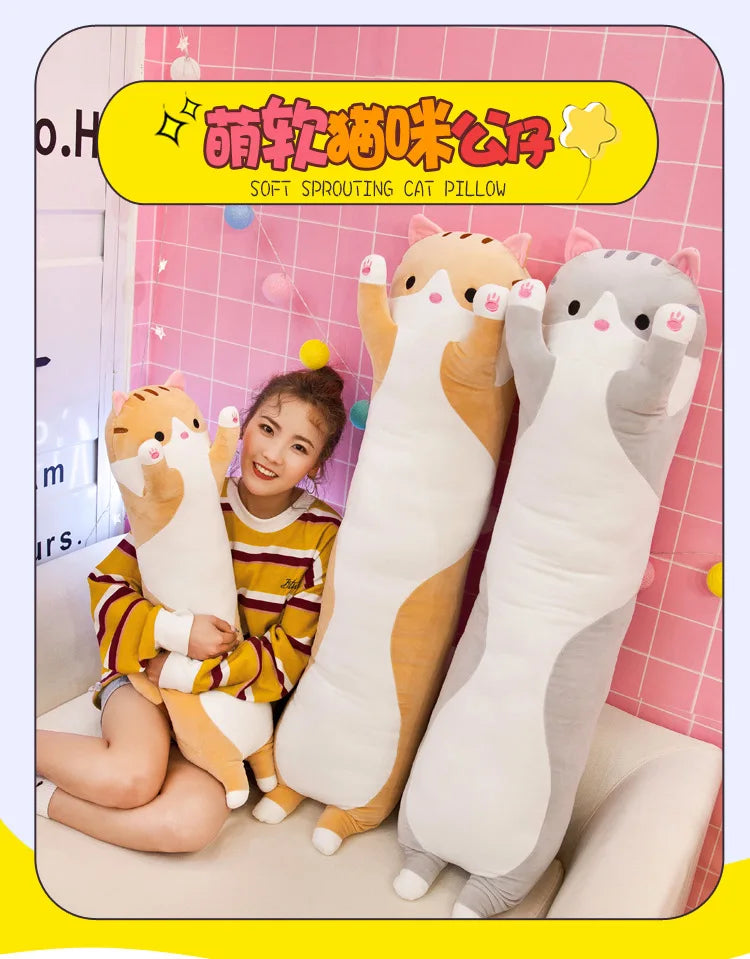 50/70cm Cute Soft Long Cat Plush Toys Stuffed Pause Office Nap Pillow Bed Sleep Home Decor Gift Doll for Kids Girl