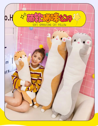 50/70cm Cute Soft Long Cat Plush Toys Stuffed Pause Office Nap Pillow Bed Sleep Home Decor Gift Doll for Kids Girl