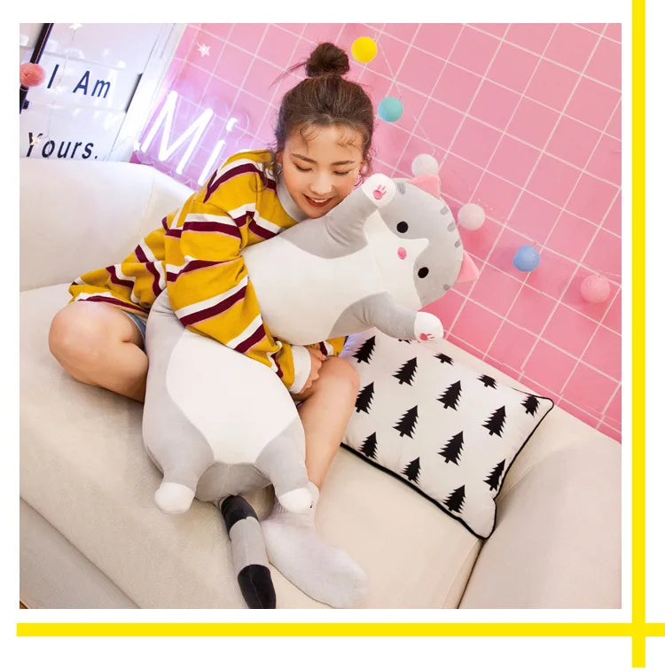 50/70cm Cute Soft Long Cat Plush Toys Stuffed Pause Office Nap Pillow Bed Sleep Home Decor Gift Doll for Kids Girl