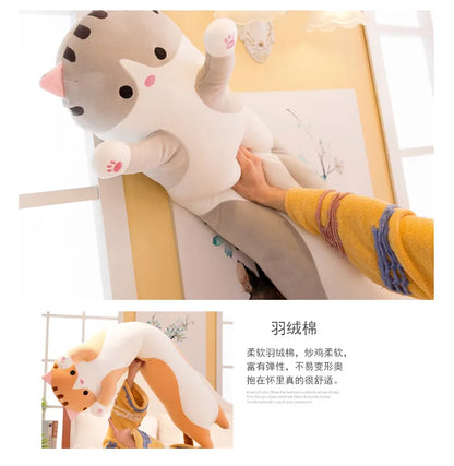 50/70cm Cute Soft Long Cat Plush Toys Stuffed Pause Office Nap Pillow Bed Sleep Home Decor Gift Doll for Kids Girl