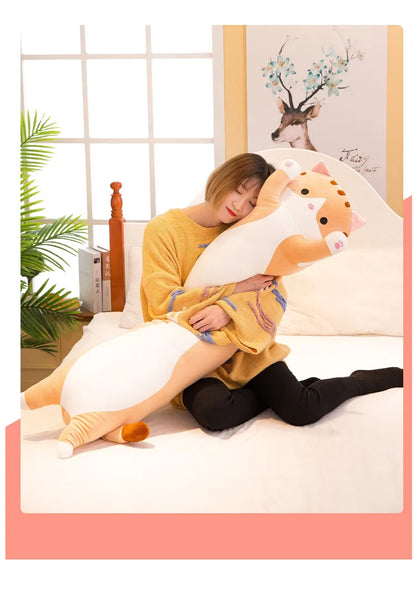 50/70cm Cute Soft Long Cat Plush Toys Stuffed Pause Office Nap Pillow Bed Sleep Home Decor Gift Doll for Kids Girl