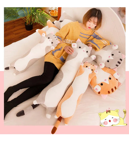 50/70cm Cute Soft Long Cat Plush Toys Stuffed Pause Office Nap Pillow Bed Sleep Home Decor Gift Doll for Kids Girl