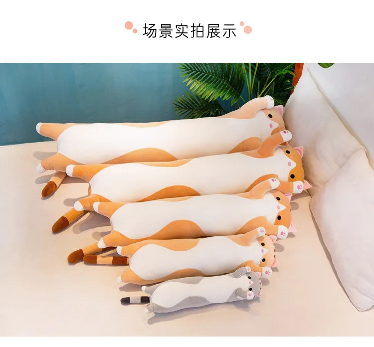 50/70cm Cute Soft Long Cat Plush Toys Stuffed Pause Office Nap Pillow Bed Sleep Home Decor Gift Doll for Kids Girl