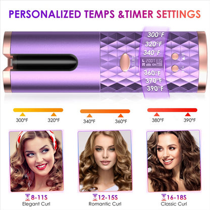 USB Automatic Curling Iron Cordless Auto Hair Curler Wireless Auto Curler Silky Curls Fast Heating Portable Auto Curler