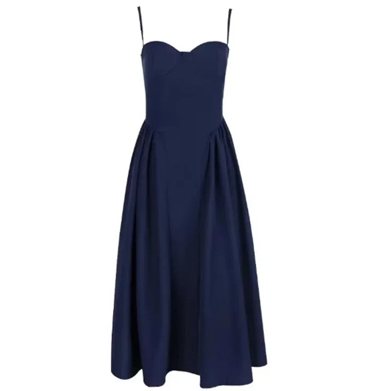 Elegant Spaghetti Strap Midi Dress Women Party Slim A Line Solid Suspender Lady Dresses New Spring Summer Fashion Sexy Vestidos