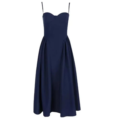Elegant Spaghetti Strap Midi Dress Women Party Slim A Line Solid Suspender Lady Dresses New Spring Summer Fashion Sexy Vestidos