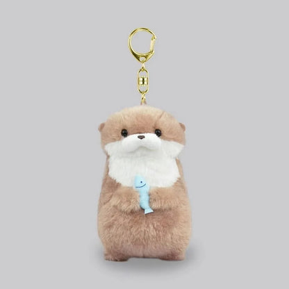 Japanese Kawaii Otters Holding Fish Plush Keyrings Lightweight Hanging Pendant Props For School Bag Key Wallet Toy Xmas Gifts