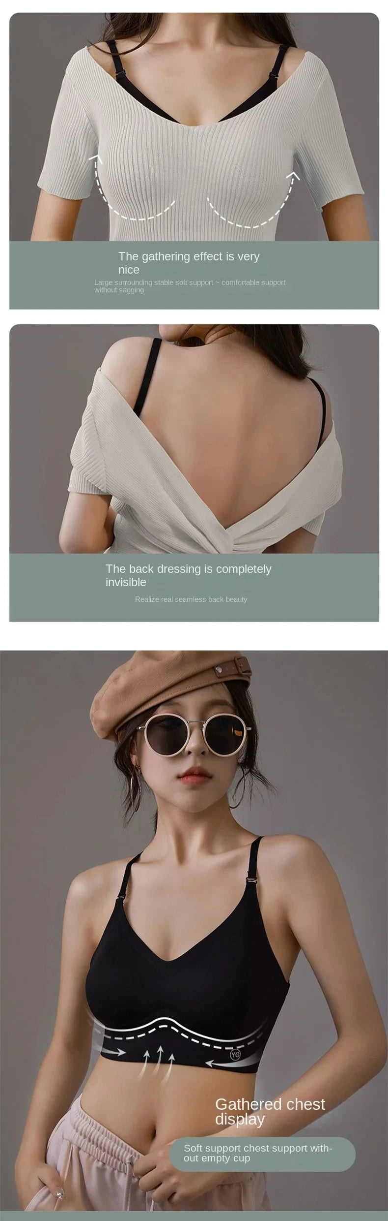 UBAU Summer Sexy Bra Women's Slim U-shaped Seamless Backless Underwear Triangle Cup Gathering Bra Women's Sexy Lingerie