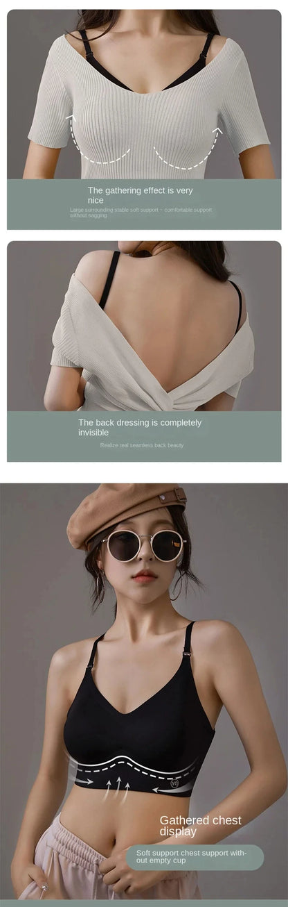 UBAU Summer Sexy Bra Women's Slim U-shaped Seamless Backless Underwear Triangle Cup Gathering Bra Women's Sexy Lingerie
