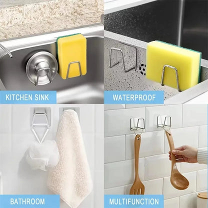 1-2Pcs Kitchen Sink Sponge Rack Drain Storage Holder Self Adhesive Stainless Steel Wire Ball Rag Brush Organizer Wall Hooks