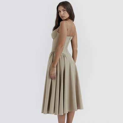 Mingmingxi Elegant Dress for Summer Pink Spaghetti Strap Midi Dress with Pocket Long Party Dresses Holiday Women Clothing