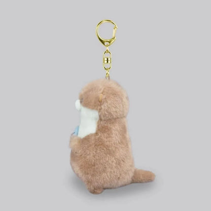 Japanese Kawaii Otters Holding Fish Plush Keyrings Lightweight Hanging Pendant Props For School Bag Key Wallet Toy Xmas Gifts