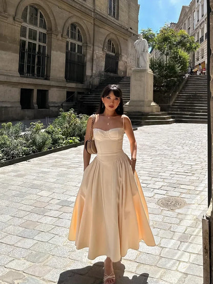Elegant Wedding Events Corset Dress Sexy Strapless Pleated A-line Midi Party Dresses For Women Summer Female Clothing 2024