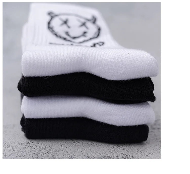 Men Women Socks Cotton Simplicity Anime Devil Grimace Harajuku Black White Graffiti Fashion Long Funny Hip Hop Sox Unisex medias