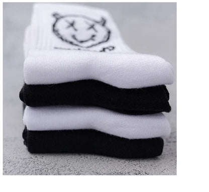 Men Women Socks Cotton Simplicity Anime Devil Grimace Harajuku Black White Graffiti Fashion Long Funny Hip Hop Sox Unisex medias