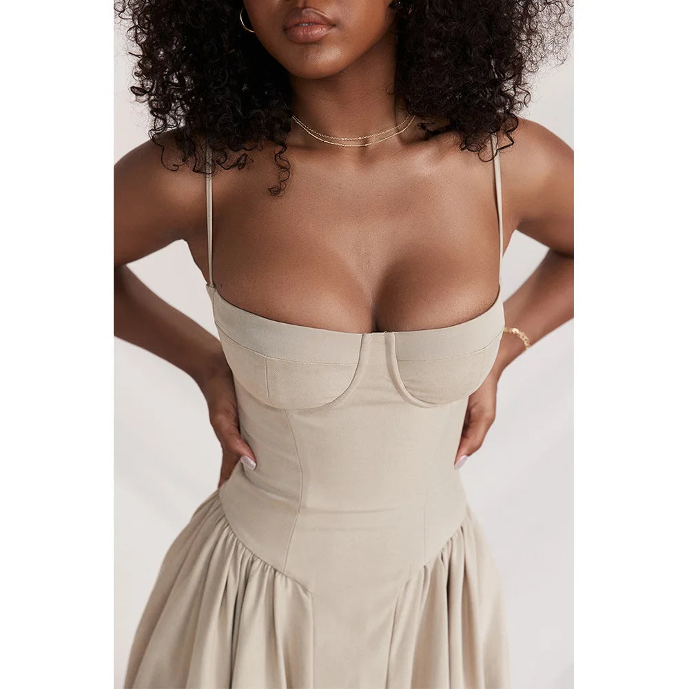 Mingmingxi Elegant Dress for Summer Pink Spaghetti Strap Midi Dress with Pocket Long Party Dresses Holiday Women Clothing