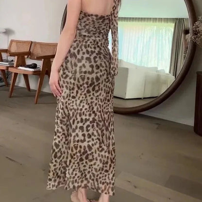 TRAF Leopard Mesh Tops Women Print Halter Top Woman Strapless Backless Top Sexy Lingerie Ladies Summer Top Off Shoulder Crop Top