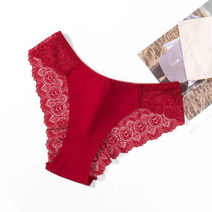 TrowBridge 3PCS/Set Sweet Women's Panties Silk Satin Underwear Lace Sexy Lingerie Girls Breathable Briefs Soft Comfortable Panty