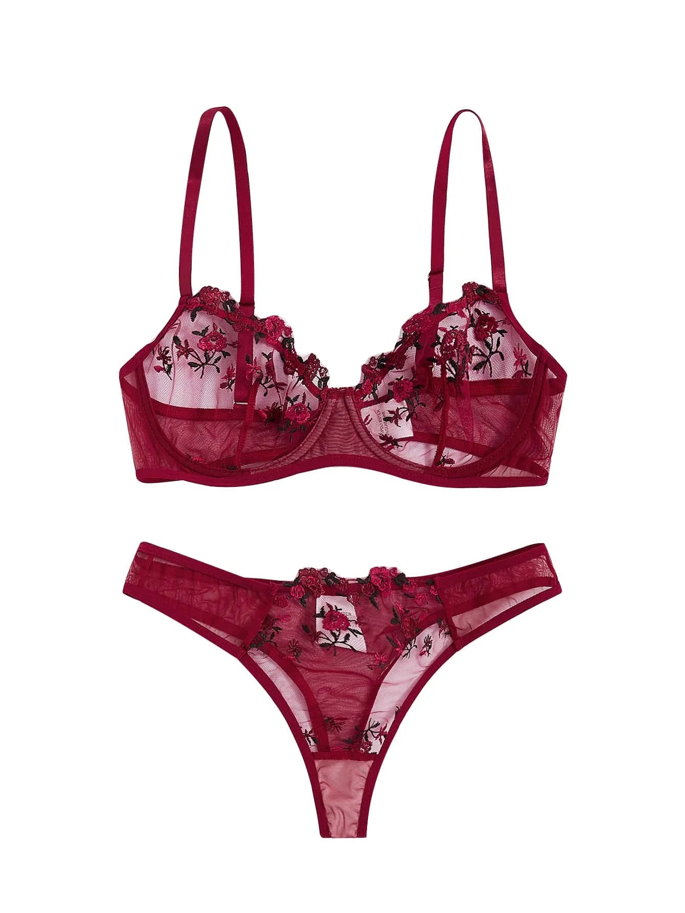 Sexy Lingerie Exquisite Embroidery Floral Ultra-thin Sexy Large Size Lingerie Ladies Lace Transparent Underwear Bra Set S-4XL