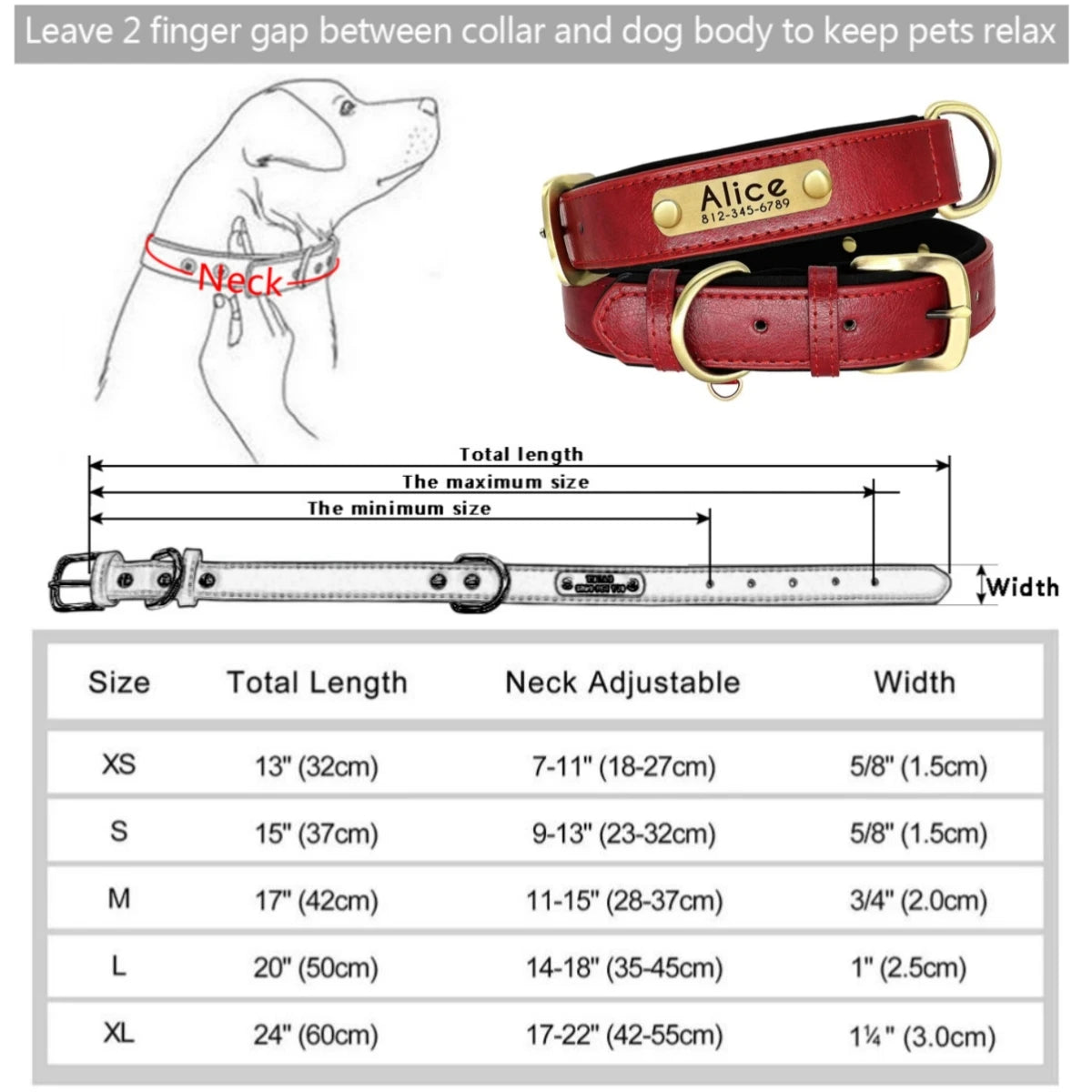 Personalized Leather Custom Dog Collar Soft Padded Dog Collars Durable Pet ID Tag Collar Adjustable for Small Medium Large Dogs
