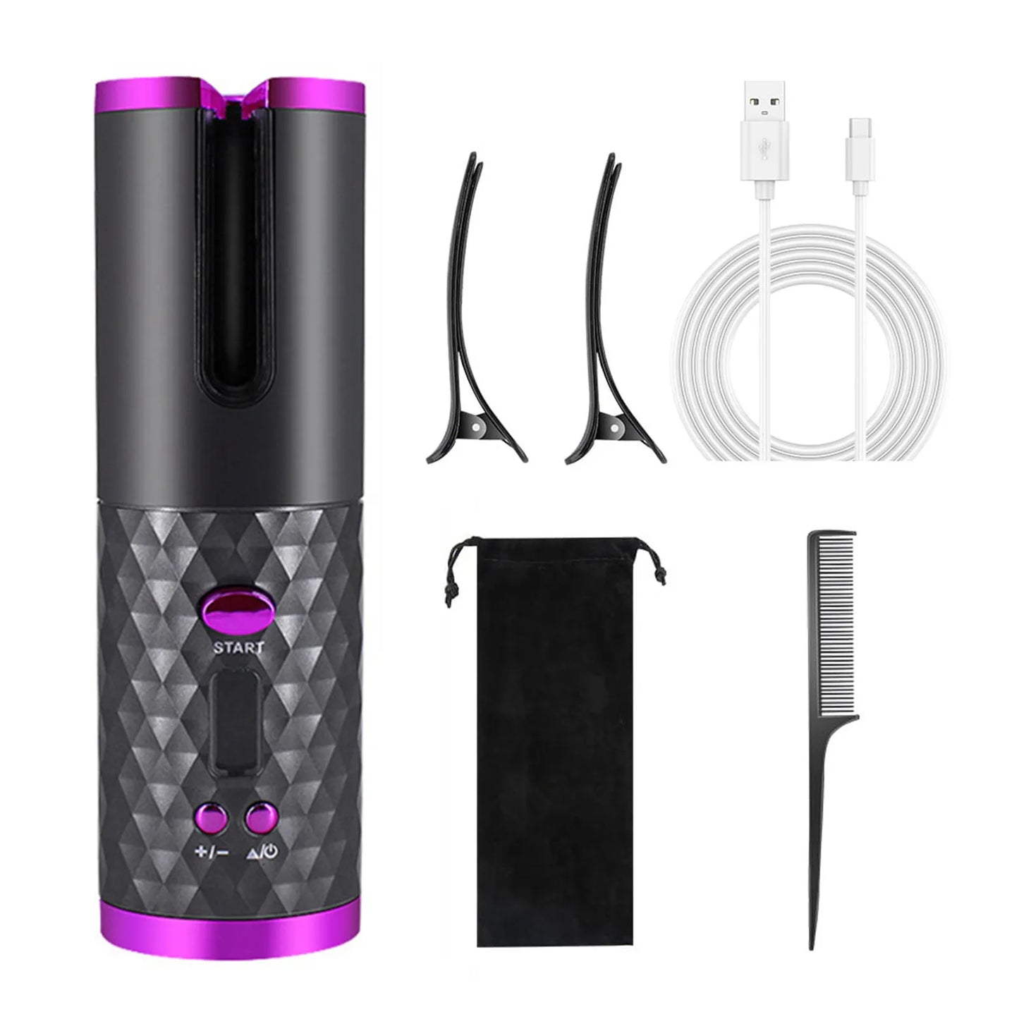 Cordless Auto Hair Curler, Curling Iron With LCD Display And Adjustable Temperature, Portable USB Rechargeable Hair Curler