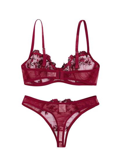 Sexy Lingerie Exquisite Embroidery Floral Ultra-thin Sexy Large Size Lingerie Ladies Lace Transparent Underwear Bra Set S-4XL