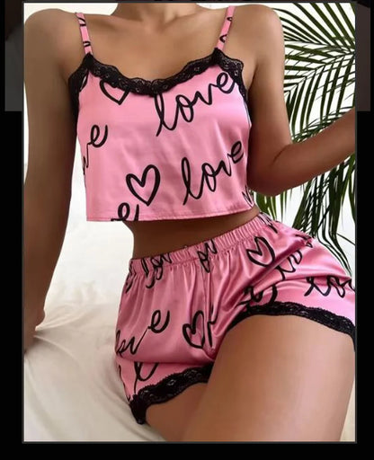 2 Pieces Set Women'S Pajama Shorts Suit Homewear Print Underwear Pijama Sexy Lingerie Camisoles Tanks Nighty Ladies Sleepwear