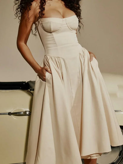 Elegant Wedding Events Corset Dress Sexy Strapless Pleated A-line Midi Party Dresses For Women Summer Female Clothing 2024