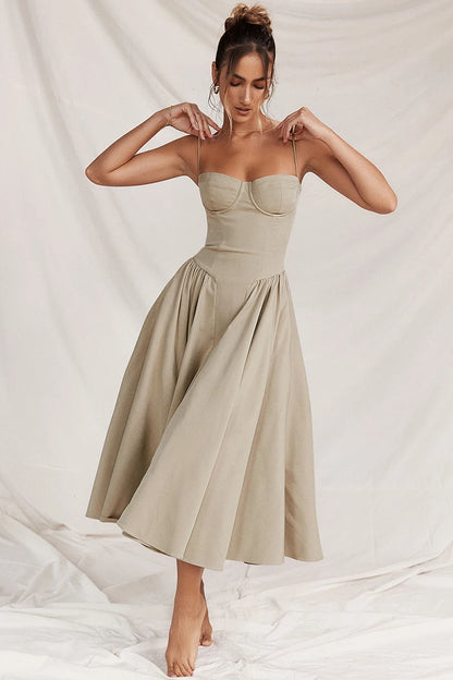 Elegant Spaghetti Strap Midi Dress Women Party Slim A Line Solid Suspender Lady Dresses New Spring Summer Fashion Sexy Vestidos