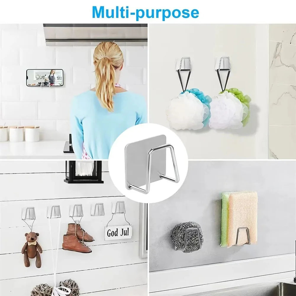 1-2Pcs Kitchen Sink Sponge Rack Drain Storage Holder Self Adhesive Stainless Steel Wire Ball Rag Brush Organizer Wall Hooks