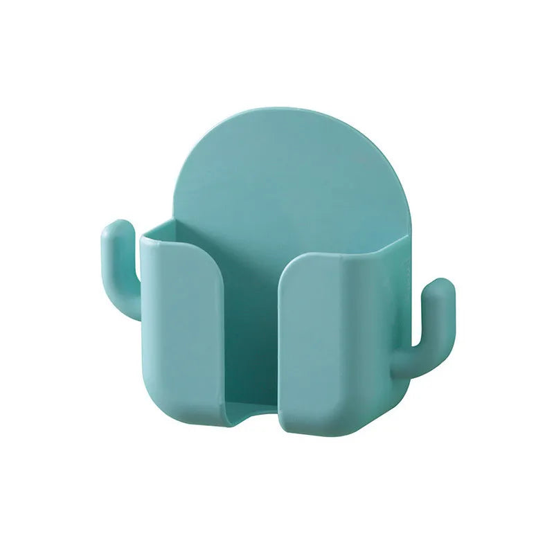 1pc Adhesive Wall Mount Phone Holder With Hooks, Storage Box For Mobile Phone Remote Control, Storage Box For Bedroom, Kitchen