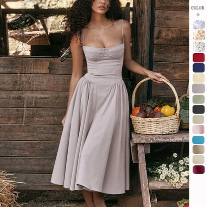 Elegant Spaghetti Strap Midi Dress Women Party Slim A Line Solid Suspender Lady Dresses New Spring Summer Fashion Sexy Vestidos