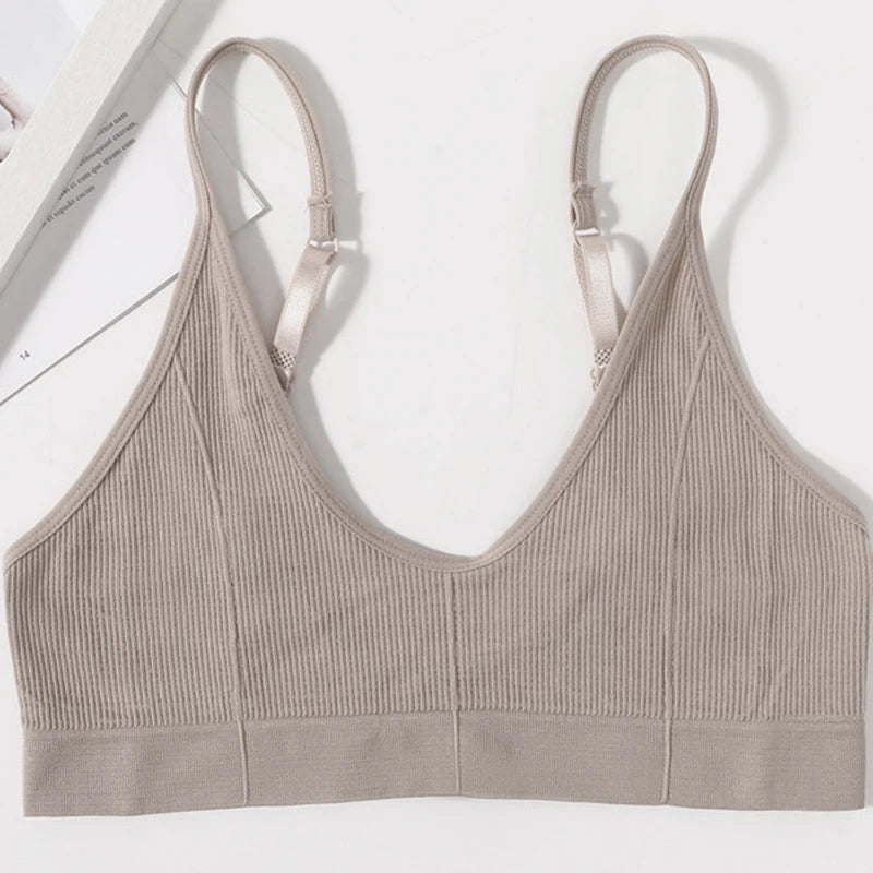 Seamless Tube Tops Bras Women U-shaped Back Bra Sexy Lingerie Female Brassiere Adjust Straps Ribbed Sports Underwear