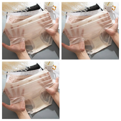 3Pcs/Set Women Thin Silky Panties Sexy Lingerie Quick Drying Briefs Female Seamless Underwear Summer Underpants Low Rise Panties